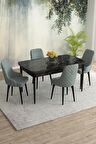 Rovena Eylül Siyah Mermer 80x132 Açılabilir Mdf Yemek Odası Takımı 4 Adet Sandalye