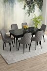 Rovena Eylül Siyah Mermer 80x132 Açılabilir Mdf Yemek Odası Takımı 6 Adet Sandalye