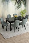 Rovena Eylül Siyah Mermer 80x132 Açılabilir Mdf Yemek Odası Takımı 6 Adet Sandalye