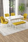 Rovena Arel Beyaz Mermer 80x132 Açılabilir Mdf Yemek Odası Takımı 4 Adet Sandalye + 1 Bench