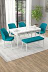 Rovena Arel Beyaz Mermer 80x132 Açılabilir Mdf Yemek Odası Takımı 4 Adet Sandalye + 1 Bench