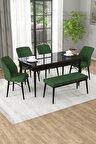 Rovena Arel Siyah Mermer 80x132 Açılabilir Mdf Yemek Odası Takımı 4 Adet Sandalye + 1 Bench