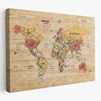 Harita Sepeti Ahşap Görünümlü Dünya Haritası Ayrıntılı ve Dekoratif Kanvas Tablo 1803