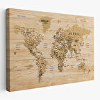 Harita Sepeti Ahşap Görünümlü Dünya Haritası Ayrıntılı ve Dekoratif Kanvas Tablo 1810