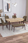 Rovena Leona Meşe 80x132 Açılabilir Mdf Mutfak Masası Takımı 4 Adet Sandalye + 1 Bench