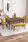 Rovena Leona Barok 80x132 Açılabilir Mdf Mutfak Masası Takımı 4 Adet Sandalye + 1 Bench