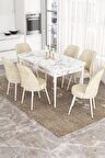 Rovena Leona Beyaz Mermer 80x132 Açılabilir Mdf Mutfak Masası Takımı 6 Adet Sandalye