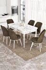 Rovena Leona Beyaz Mermer 80x132 Açılabilir Mdf Mutfak Masası Takımı 6 Adet Sandalye