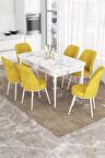 Rovena Leona Beyaz Mermer 80x132 Açılabilir Mdf Mutfak Masası Takımı 6 Adet Sandalye