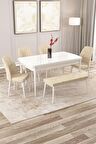Rovena Zeta Beyaz 80x132 Açılabilir Mdf Mutfak Masası Takımı 4 Adet Sandalye + 1 Bench