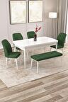 Rovena Zeta Beyaz 80x132 Açılabilir Mdf Mutfak Masası Takımı 4 Adet Sandalye + 1 Bench