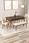 Rovena Zeta Barok 80x132 Açılabilir Mdf Mutfak Masası Takımı 4 Adet Sandalye + 1 Bench