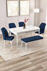 Rovena Zeta Beyaz Mermer 80x132 Açılabilir Mdf Mutfak Masası Takımı 4 Adet Sandalye + 1 Bench