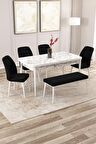 Rovena Zeta Beyaz Mermer 80x132 Açılabilir Mdf Mutfak Masası Takımı 4 Adet Sandalye + 1 Bench
