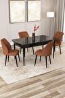 Rovena Zeta Siyah Mermer 80x132 Açılabilir Mdf Mutfak Masası Takımı 4 Adet Sandalye