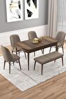 Rovena Vals Barok 80x132 Açılabilir Mdf Mutfak Masası Takımı 4 Adet Sandalye+1 Bench