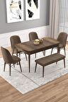 Rovena Vals Barok 80x132 Açılabilir Mdf Mutfak Masası Takımı 4 Adet Sandalye+1 Bench
