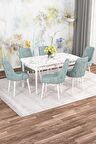 Rovena Mona Beyaz Mermer 80x132 Açılabilir Mdf Mutfak Masası Takımı 6 Adet Sandalye