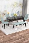 Rovena Mona Siyah Mermer 80x132 Açılabilir Mdf Mutfak Masası Takımı 4 Adet Sandalye+1 Bench
