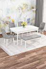 Rovena Alaska Beyaz 80x132 Açılabilir Suntalam Mutfak Masası Takımı 4 Adet Sandalye+1 Bench