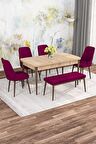 Rovena Alaska Meşe 80x132 Açılabilir Suntalam Mutfak Masası Takımı 4 Adet Sandalye+1 Bench