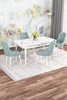 Rovena Alaska Beyaz Mermer 80x132 Açılabilir Suntalam Mutfak Masası Takımı 4 Adet Sandalye