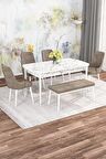 Rovena Alaska Beyaz Mermer 80x132 Açılabilir Suntalam Mutfak Masası Takımı 4 Adet Sandalye+1 Bench