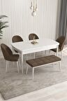 Rovena Modica Beyaz 80x132 Açılabilir Suntalam Mutfak Masası Takımı 4 Adet Sandalye+1 Bench