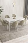 Rovena Modica Beyaz 80x132 Açılabilir Suntalam Mutfak Masası Takımı 6 Adet Sandalye