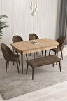 Rovena Modica Meşe 80x132 Açılabilir Suntalam Mutfak Masası Takımı 4 Adet Sandalye+1 Bench