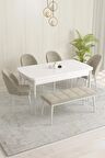 Rovena Olbia Beyaz 80x132 Açılabilir Suntalam Mutfak Masası Takımı 4 Adet Sandalye+1 Bench