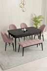 Rovena Olbia Siyah Mermer 80x132 Açılabilir Suntalam Mutfak Masası Takımı 4 Adet Sandalye+1 Bench