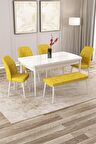 Rovena Zayn Beyaz 80x132 Açılabilir Suntalam Mutfak Masası Takımı 4 Adet Sandalye + 1 Bench