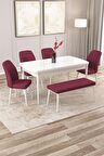 Rovena Zayn Beyaz 80x132 Açılabilir Suntalam Mutfak Masası Takımı 4 Adet Sandalye + 1 Bench