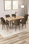 Rovena Zayn Meşe 80x132 Açılabilir Suntalam Mutfak Masası Takımı 6 Adet Sandalye