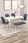 Rovena Zayn Beyaz Mermer 80x132 Açılabilir Suntalam Mutfak Masası Takımı 4 Adet Sandalye + 1 Bench