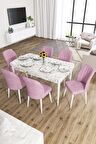 Rovena Zayn Beyaz Mermer 80x132 Açılabilir Suntalam Mutfak Masası Takımı 6 Adet Sandalye