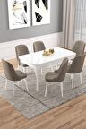 Rovena Vals Beyaz 80x132 Açılabilir Mdf Mutfak Masası Takımı 6 Adet Sandalye