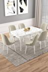 Rovena Vals Beyaz Mermer 80x132 Açılabilir Mdf Mutfak Masası Takımı 6 Adet Sandalye
