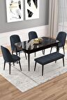 Rovena Vals Siyah Mermer 80x132 Açılabilir Mdf Mutfak Masası Takımı 4 Adet Sandalye+1 Bench