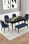 Rovena Vals Siyah Mermer 80x132 Açılabilir Mdf Mutfak Masası Takımı 4 Adet Sandalye+1 Bench