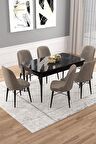 Rovena Vals Siyah Mermer 80x132 Açılabilir Mdf Mutfak Masası Takımı 6 Adet Sandalye