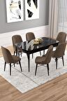 Rovena Vals Siyah Mermer 80x132 Açılabilir Mdf Mutfak Masası Takımı 6 Adet Sandalye