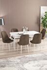 Rovena Armin Beyaz 80x132 Açılabilir Mdf Mutfak Masası Takımı 6 Adet Sandalye