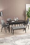 Rovena Armin Siyah Mermer 80x132 Açılabilir Mdf Mutfak Masası Takımı 4 Adet Sandalye+1 Bench