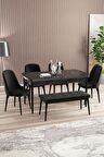 Rovena Armin Siyah Mermer 80x132 Açılabilir Mdf Mutfak Masası Takımı 4 Adet Sandalye+1 Bench