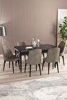 Rovena Armin Siyah Mermer 80x132 Açılabilir Mdf Mutfak Masası Takımı 6 Adet Sandalye