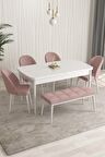 Rovena Arjeta Beyaz 80x132 Açılabilir Mdf Mutfak Masası Takımı 4 Adet Sandalye+1 Bench