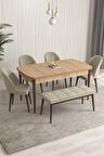 Rovena Arjeta Meşe 80x132 Açılabilir Mdf Mutfak Masası Takımı 4 Adet Sandalye+1 Bench