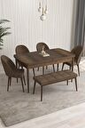 Rovena Arjeta Barok 80x132 Açılabilir Mdf Mutfak Masası Takımı 4 Adet Sandalye+1 Bench